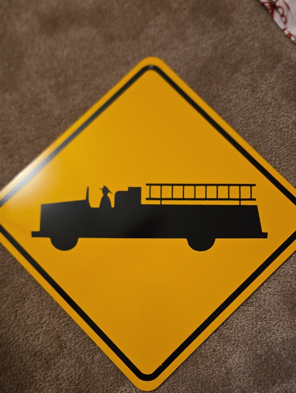 Fire Truck Silhouette Metal Road Sign - Yellow & Black